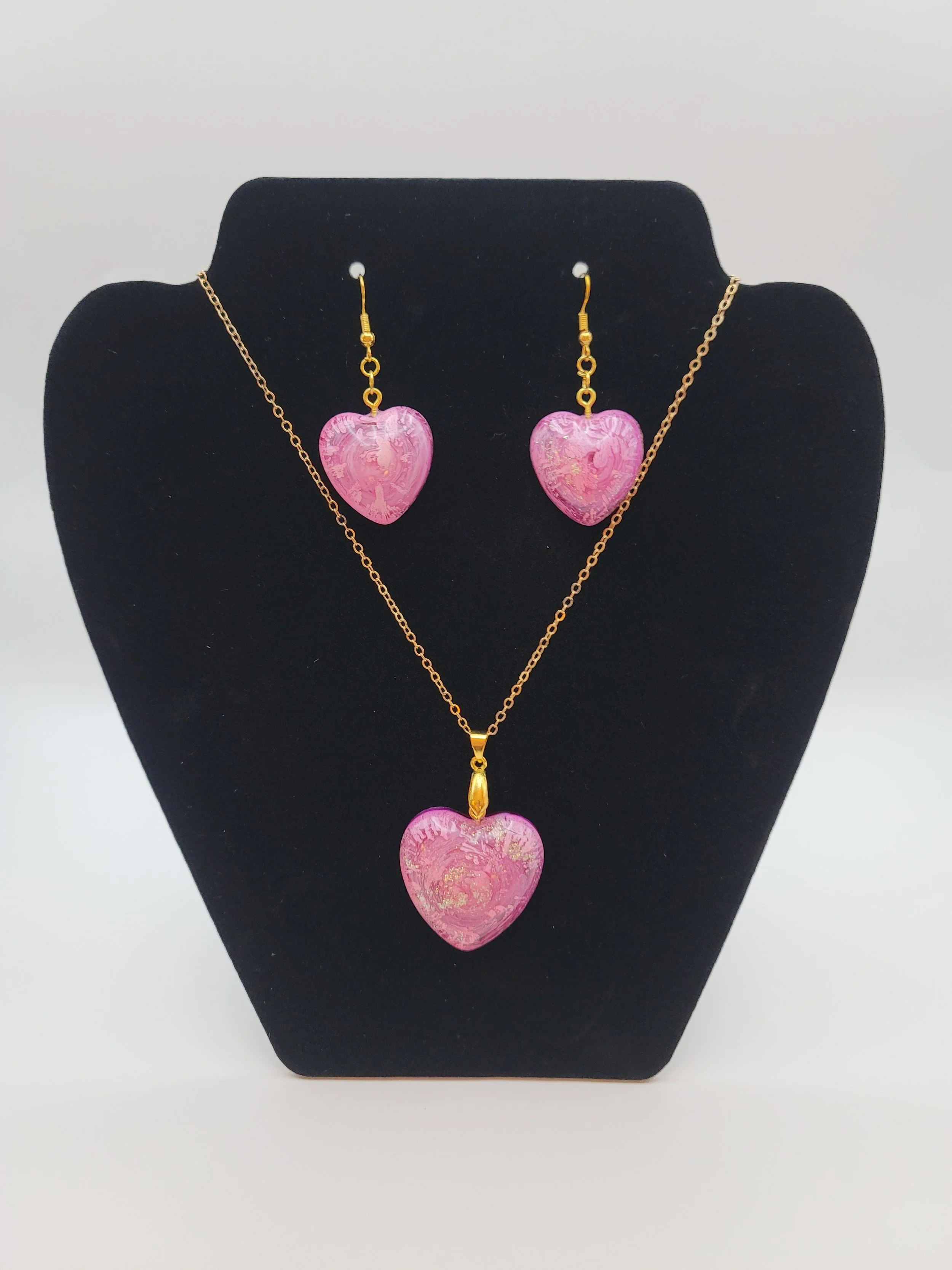 Pink Glitter Heart Jewlery Set
