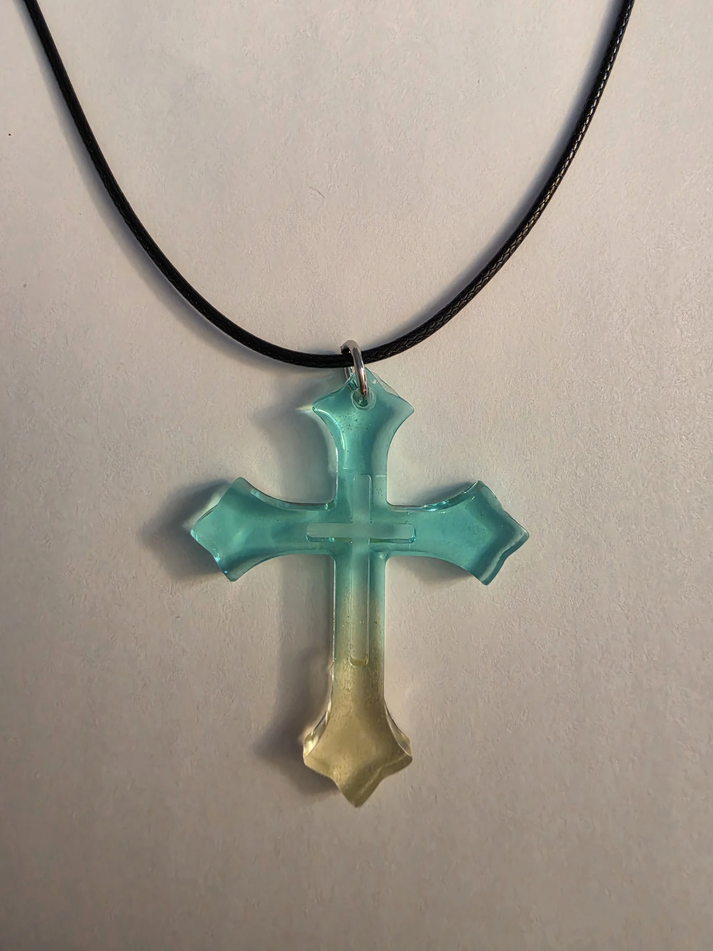 Translucent Blue Yellow Cross Necklace