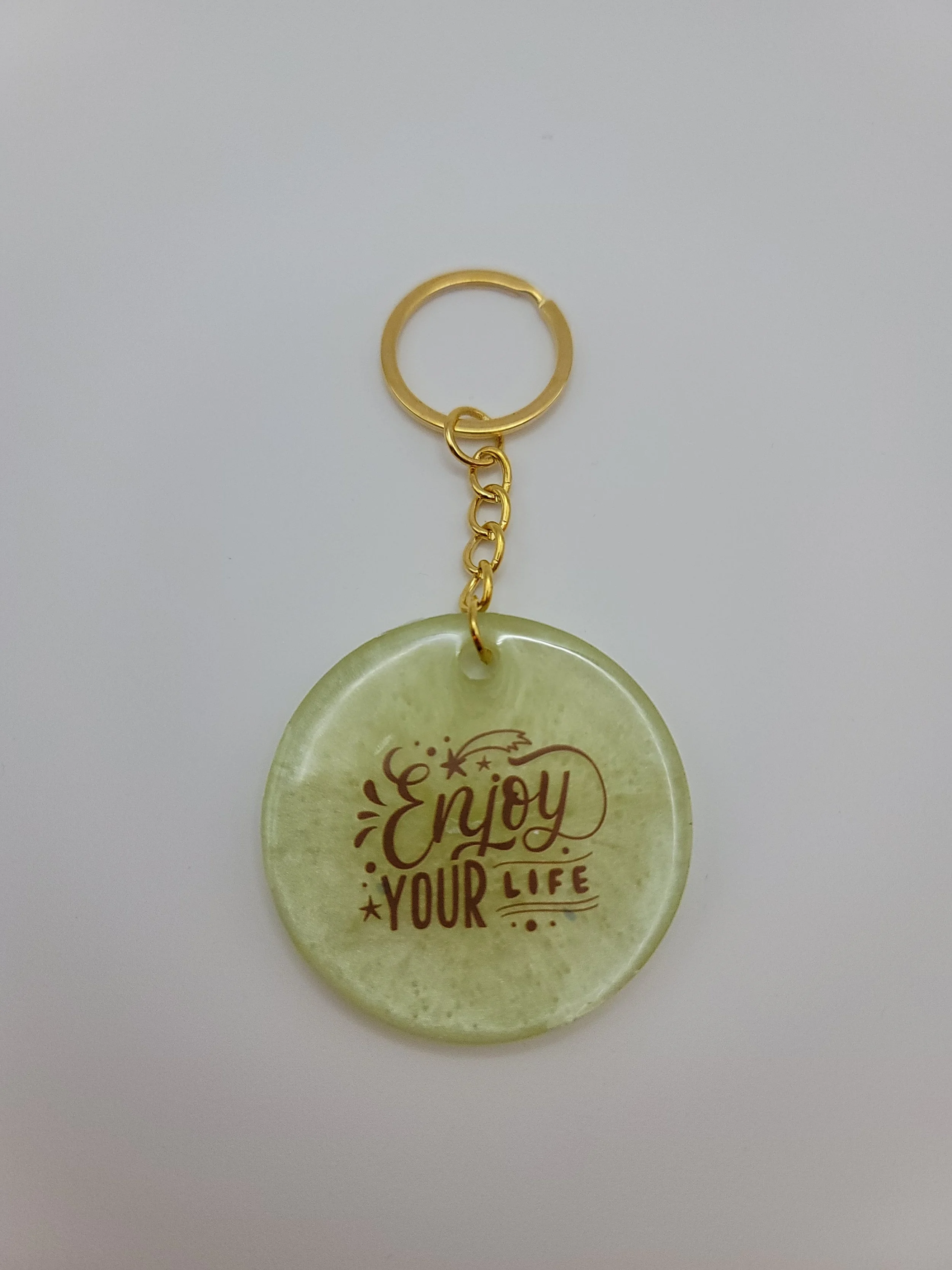 "Enjoy Your Life" Green Circular Keychain
