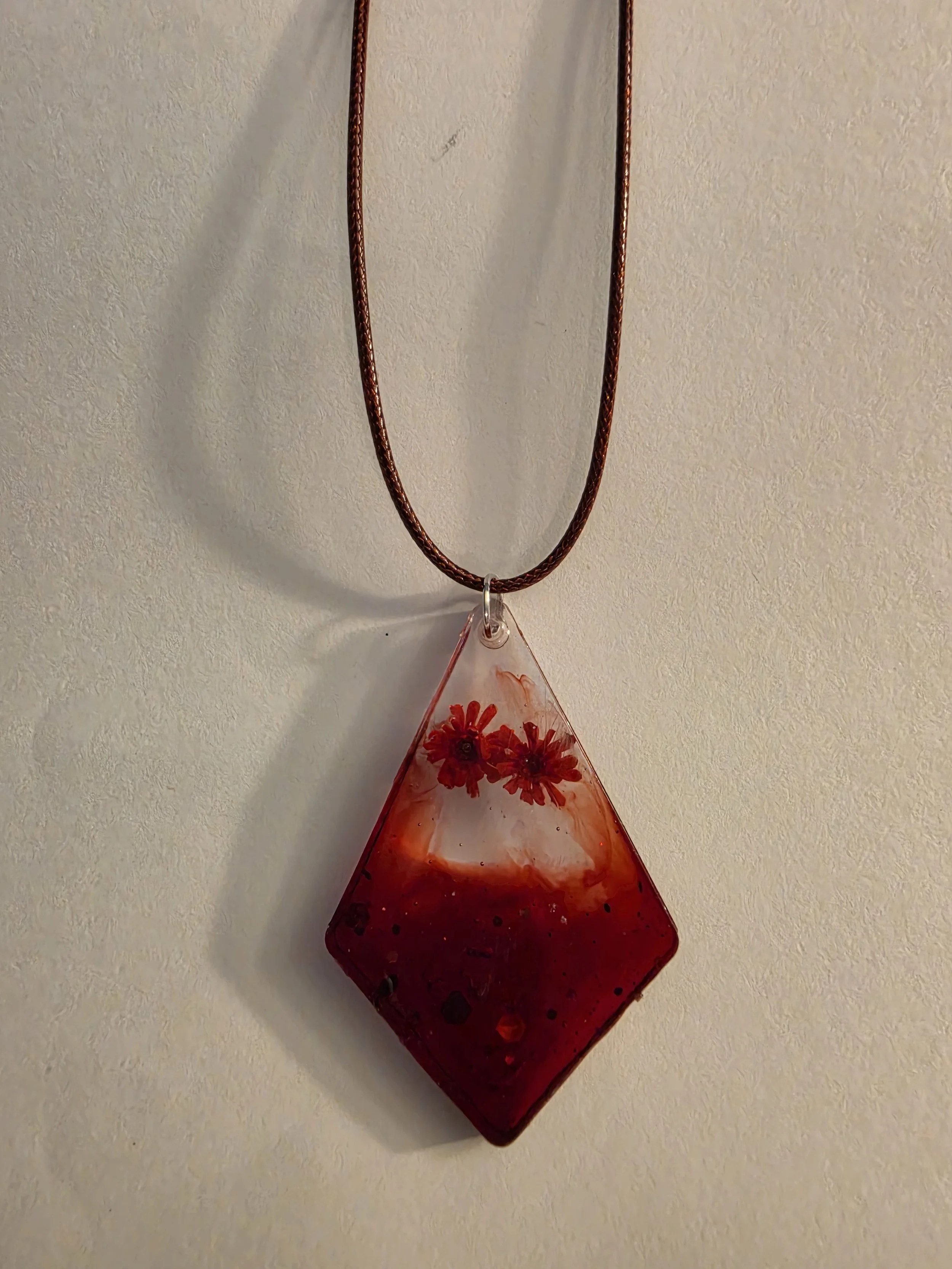 Red & Clear Flower Diamond Shape Necklace