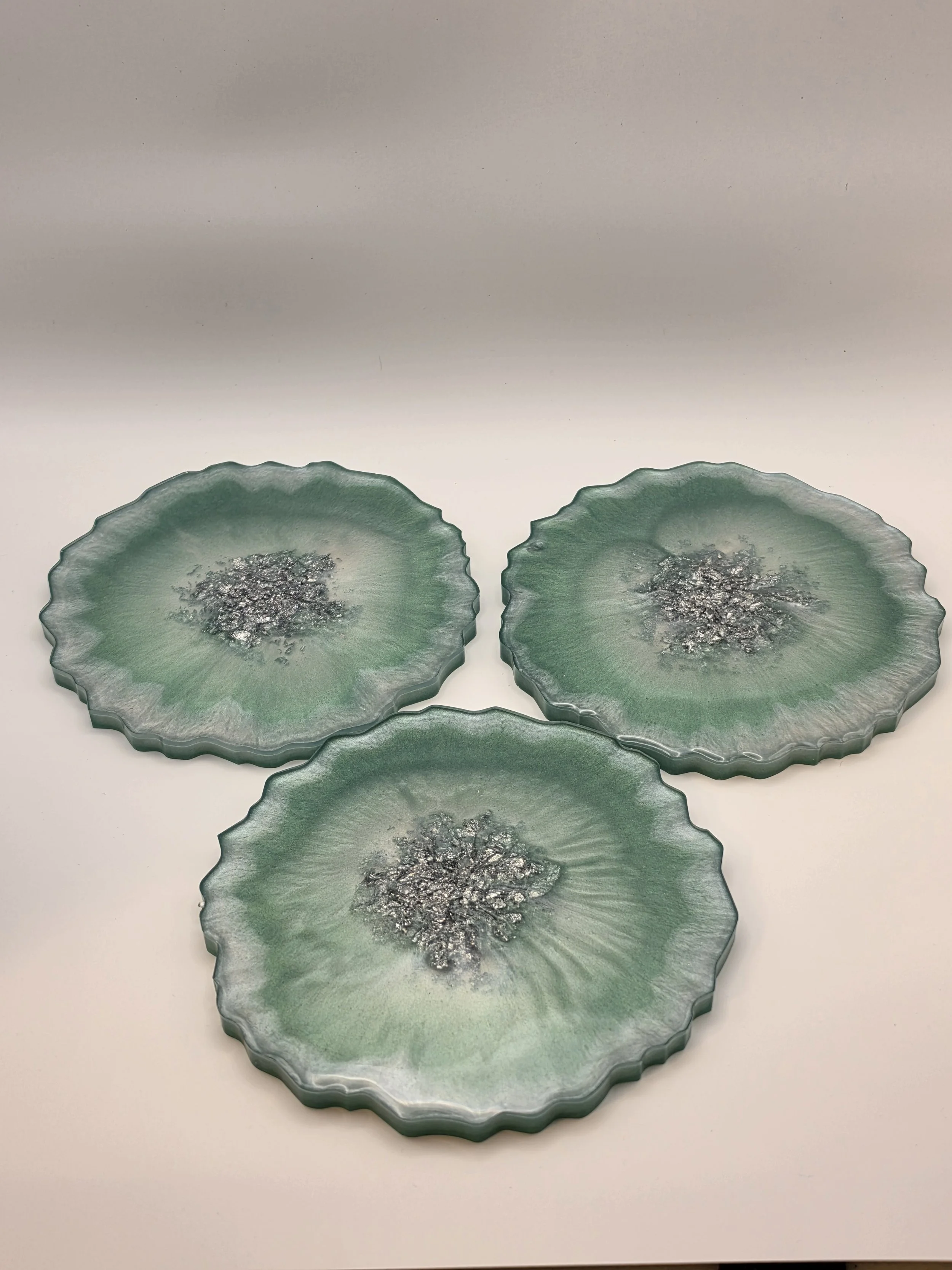 Green Geode Silver Flake Agate Coaster Set