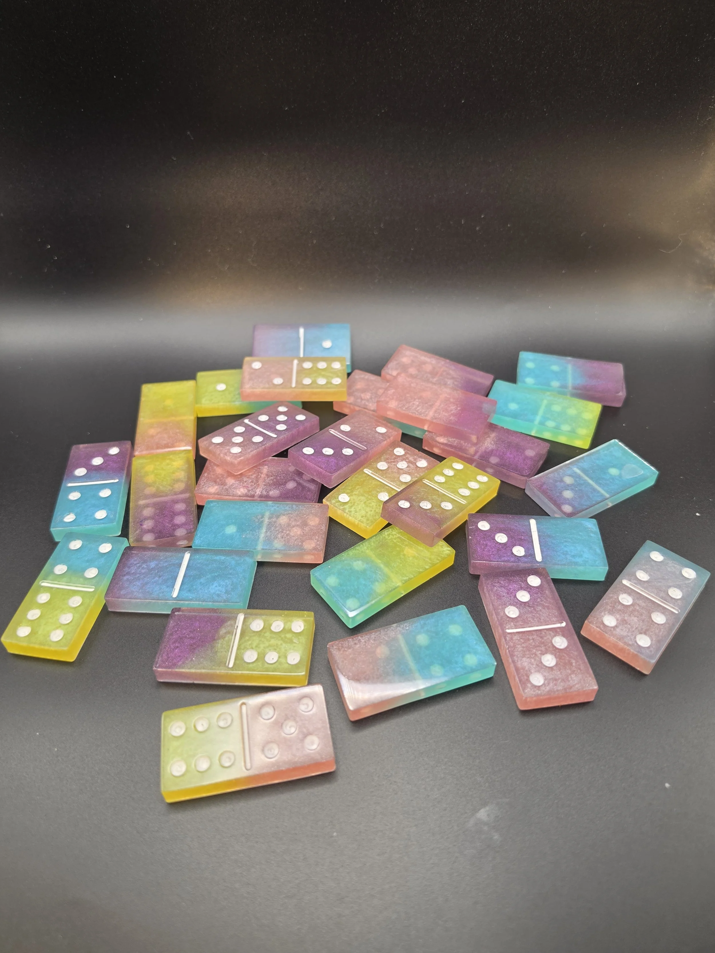 Large Pink, Purple, Blue, & Yellow Double 6's Dominoes