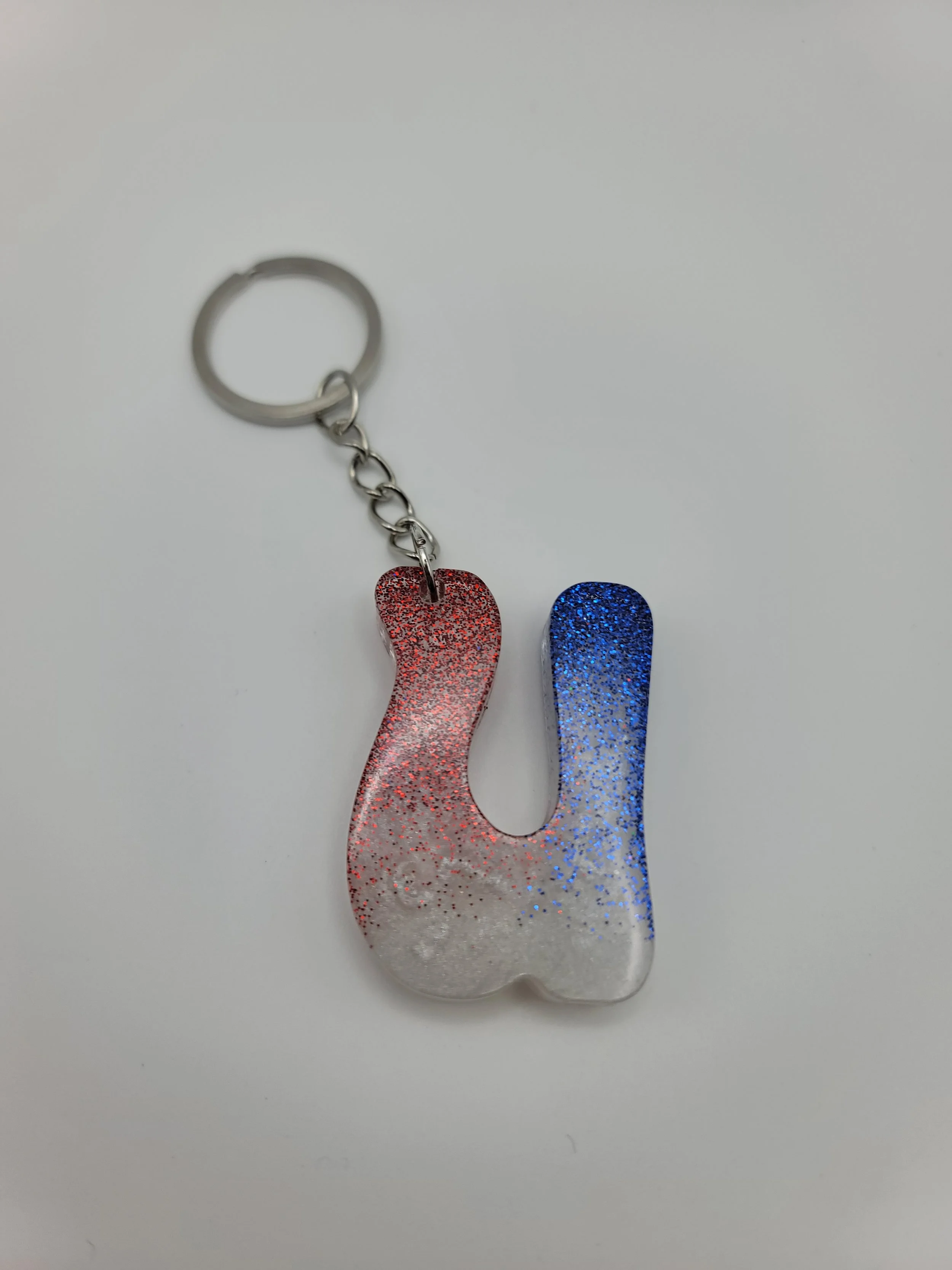 "U" Red, White, & Blue Glitter Keychain