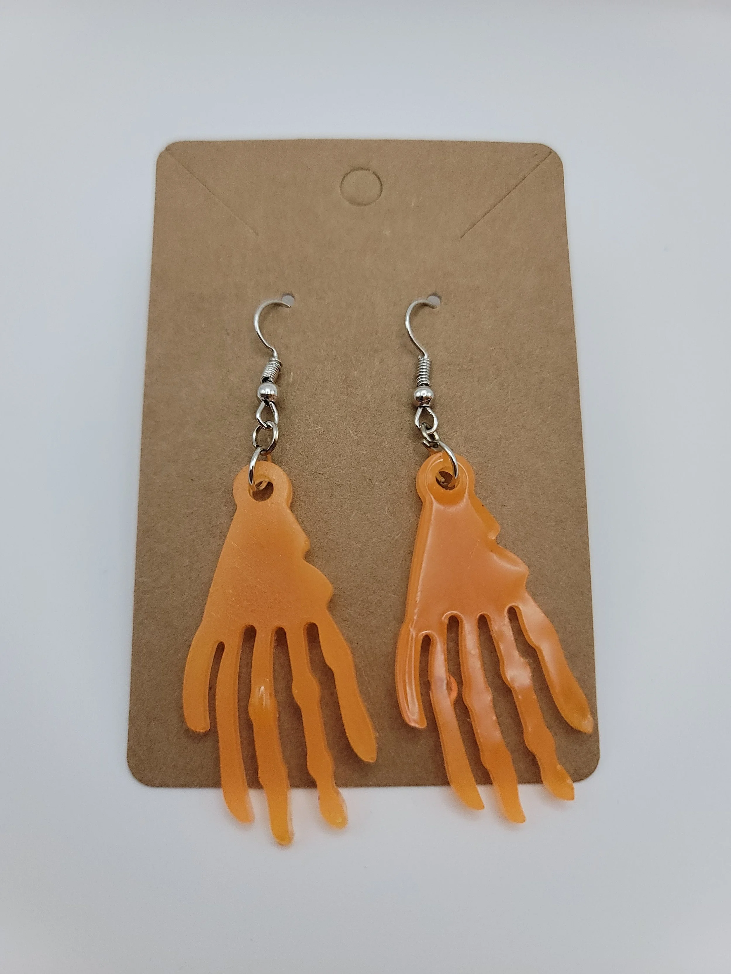 Glow in the Dark Orange Skeleton Hands Earrings