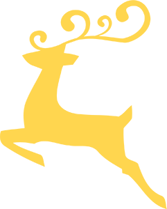 Golden reindeer silhouette with swirling antlers facing left.