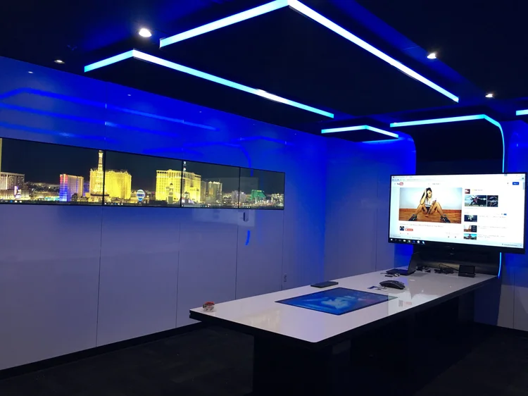 Conference space with display and lighting installed by Smartkinect