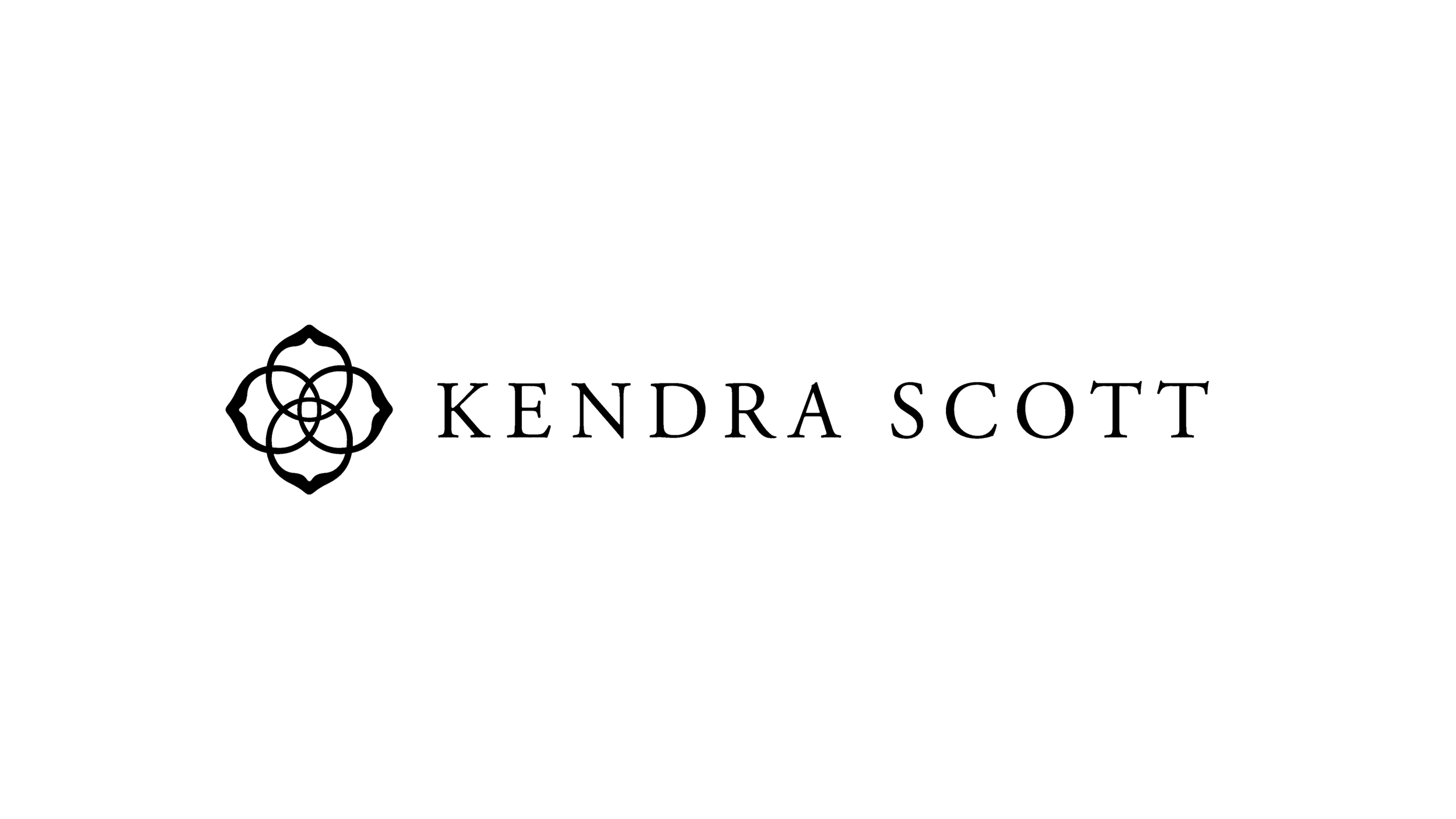 Kendra Scott logo with a decorative black icon and her name in elegant black font.