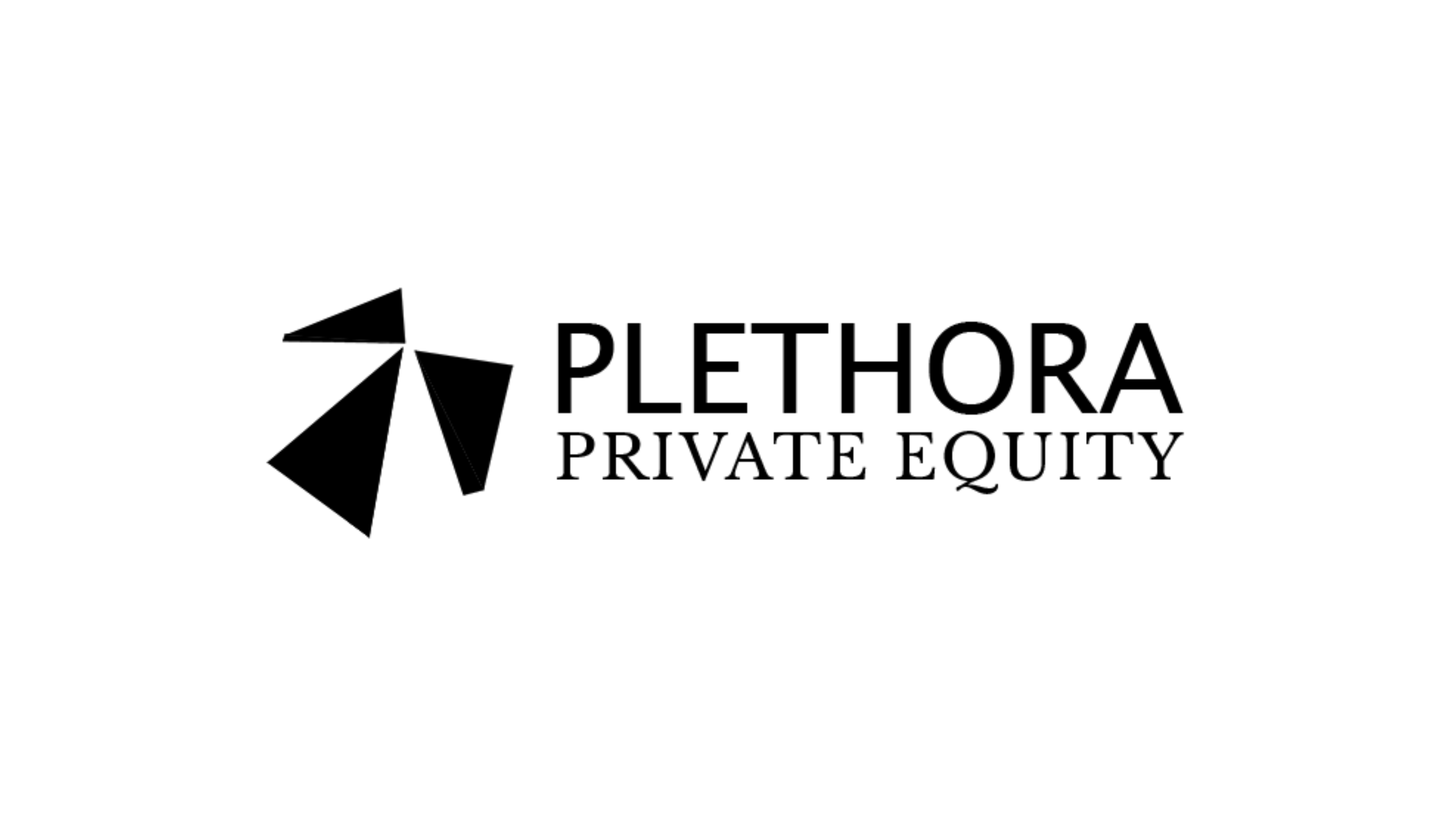 Logo for Plethora Private Equity featuring an abstract geometric design and black text.
