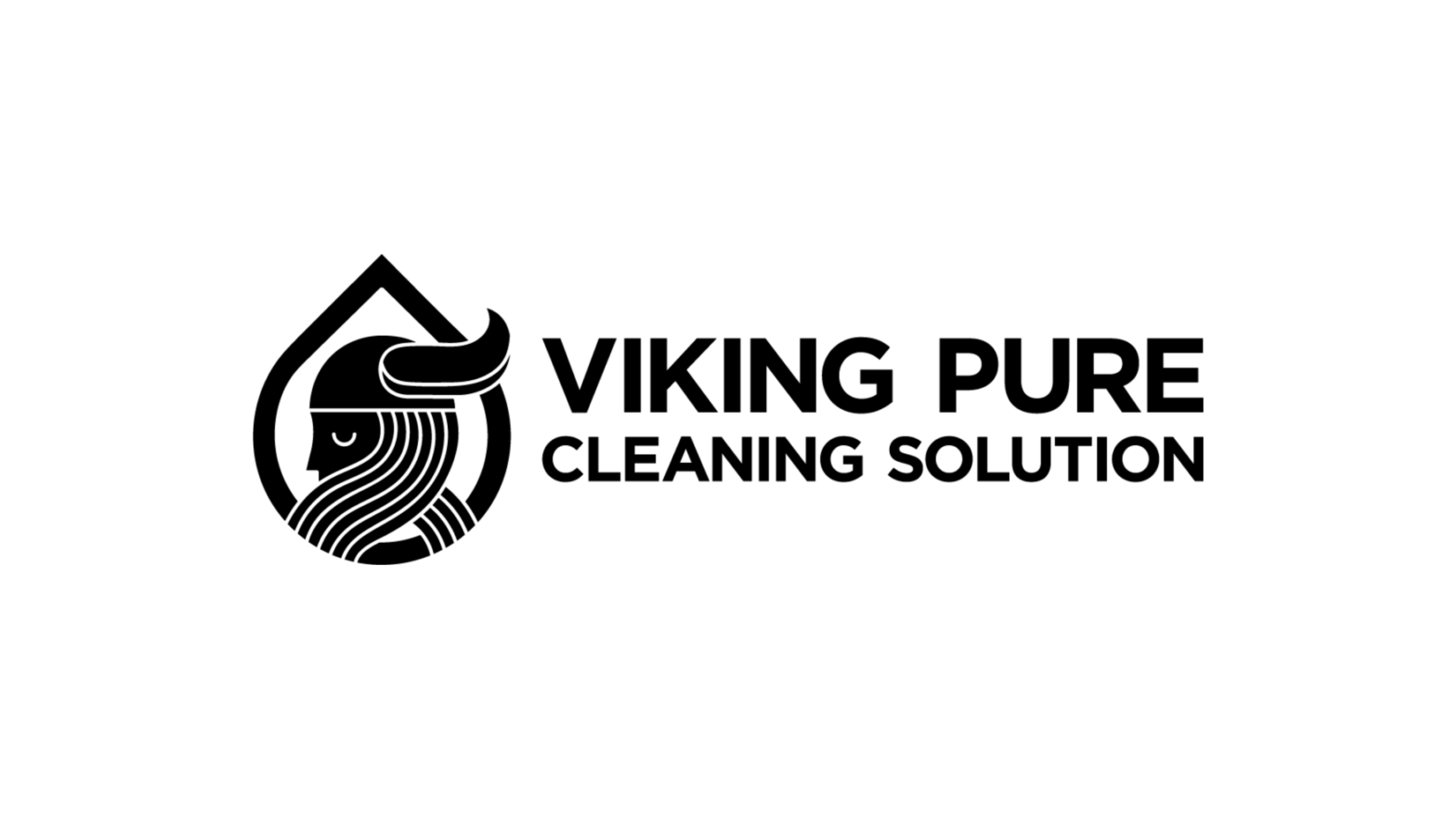 Logo for Viking Pure Cleaning Solution featuring a stylized Viking with a beard and horned helmet, inside a water droplet, with the company name next to it.
