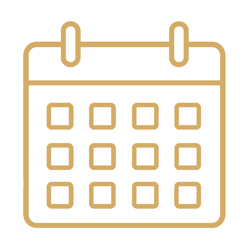 Line drawing of a calendar with a black background and beige outline.