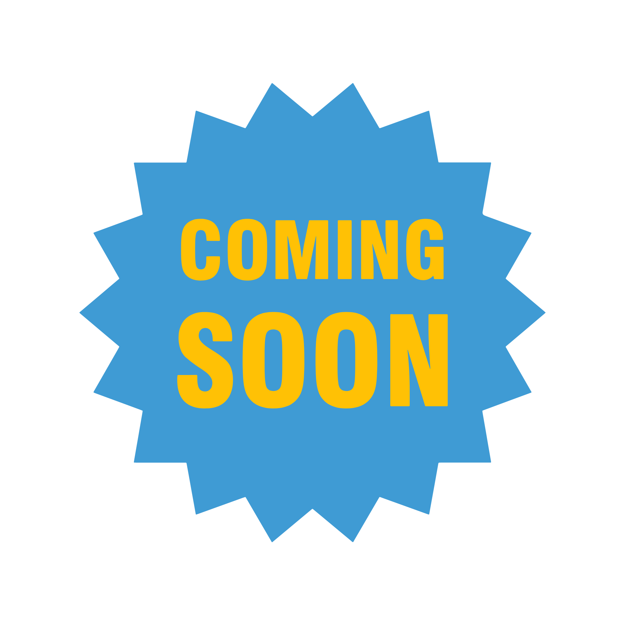 Blue badge with yellow text reading 'COMING SOON'.