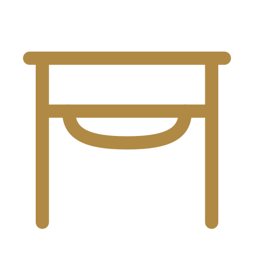 Graphic of a brown table with a curved underside.