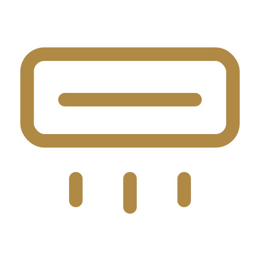 Icon of an air conditioner with a horizontal vent and three downward airflow lines.