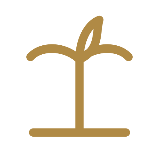 An icon of a small plant with two leaves sprouting from the ground.