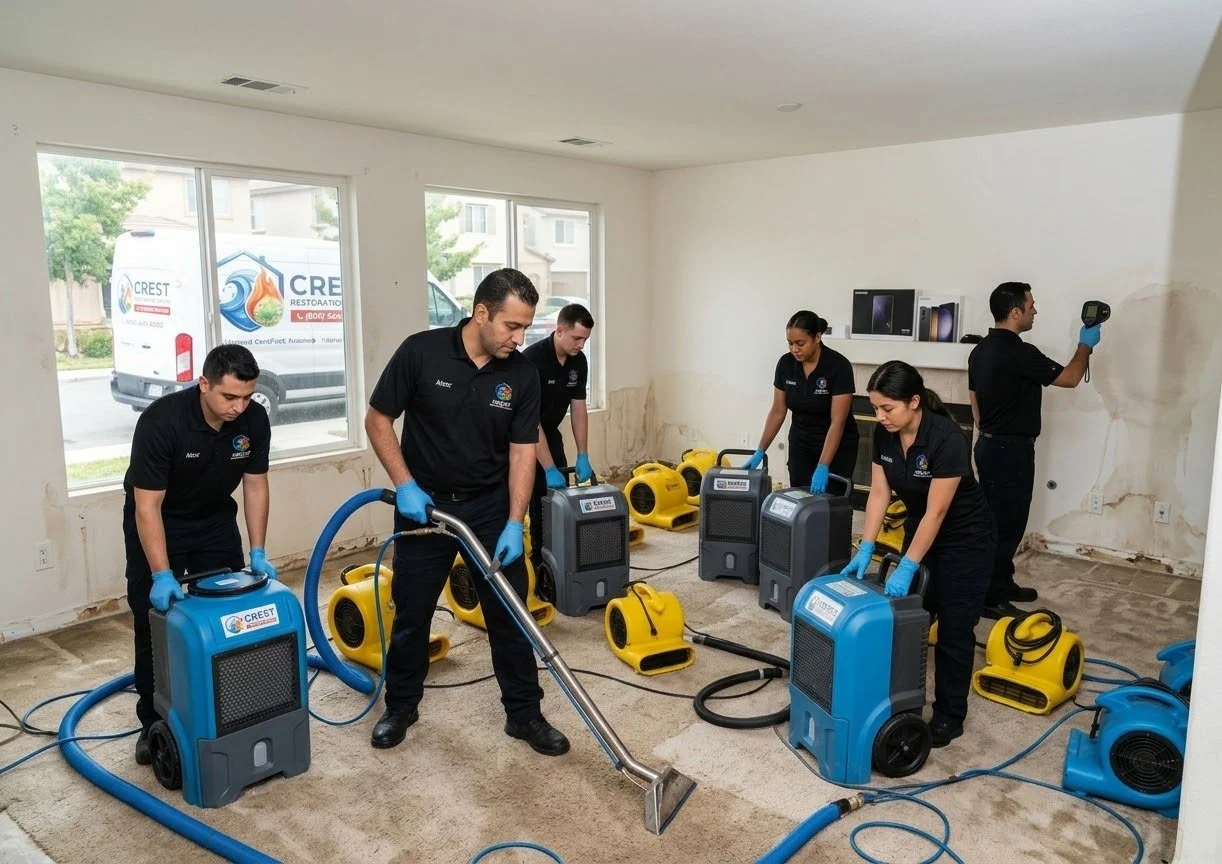 Crest Restoration Group doing water extraction ,24/7 emergency response.