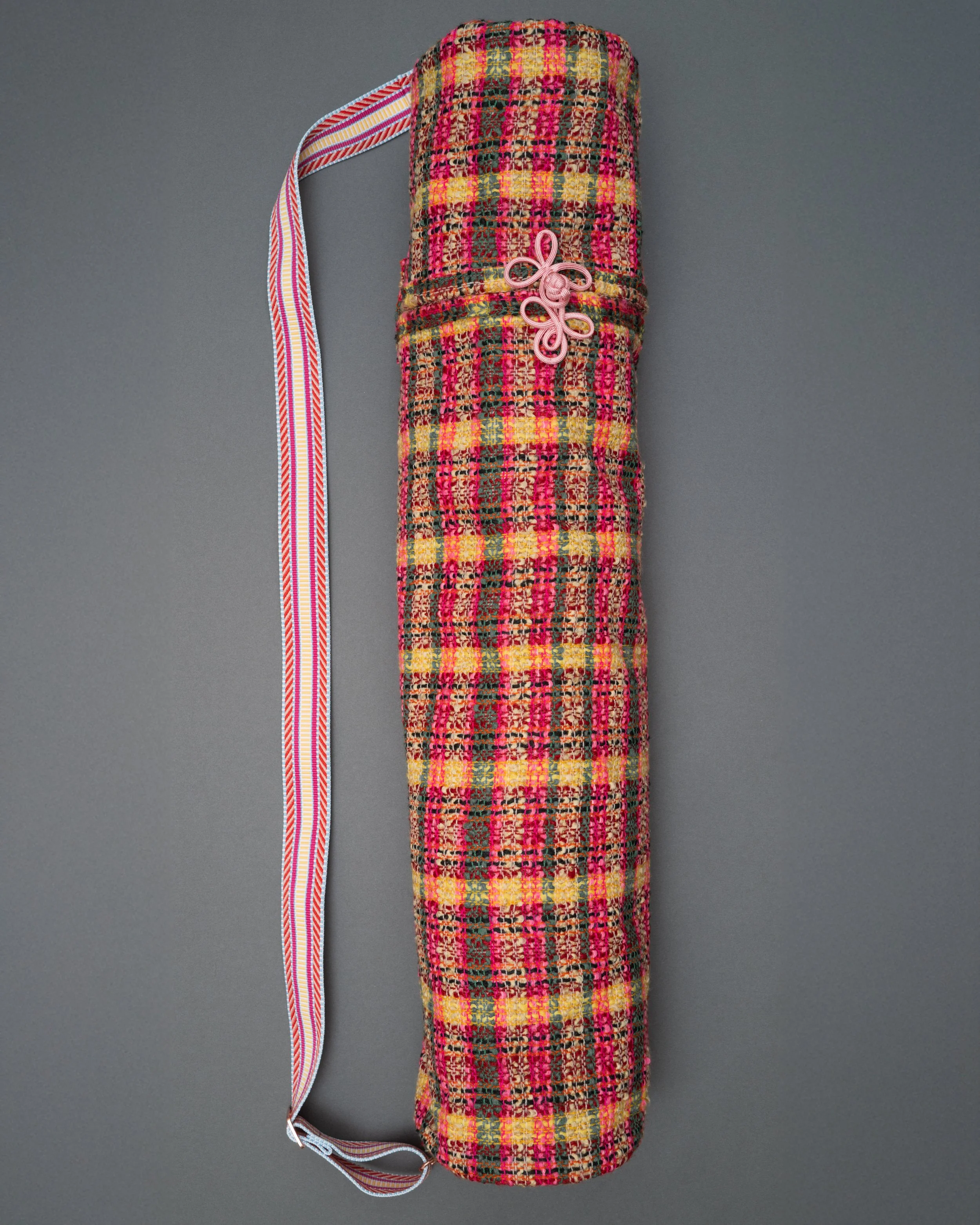 Handmade Plaid Yoga Mat Bag, Pink Tube