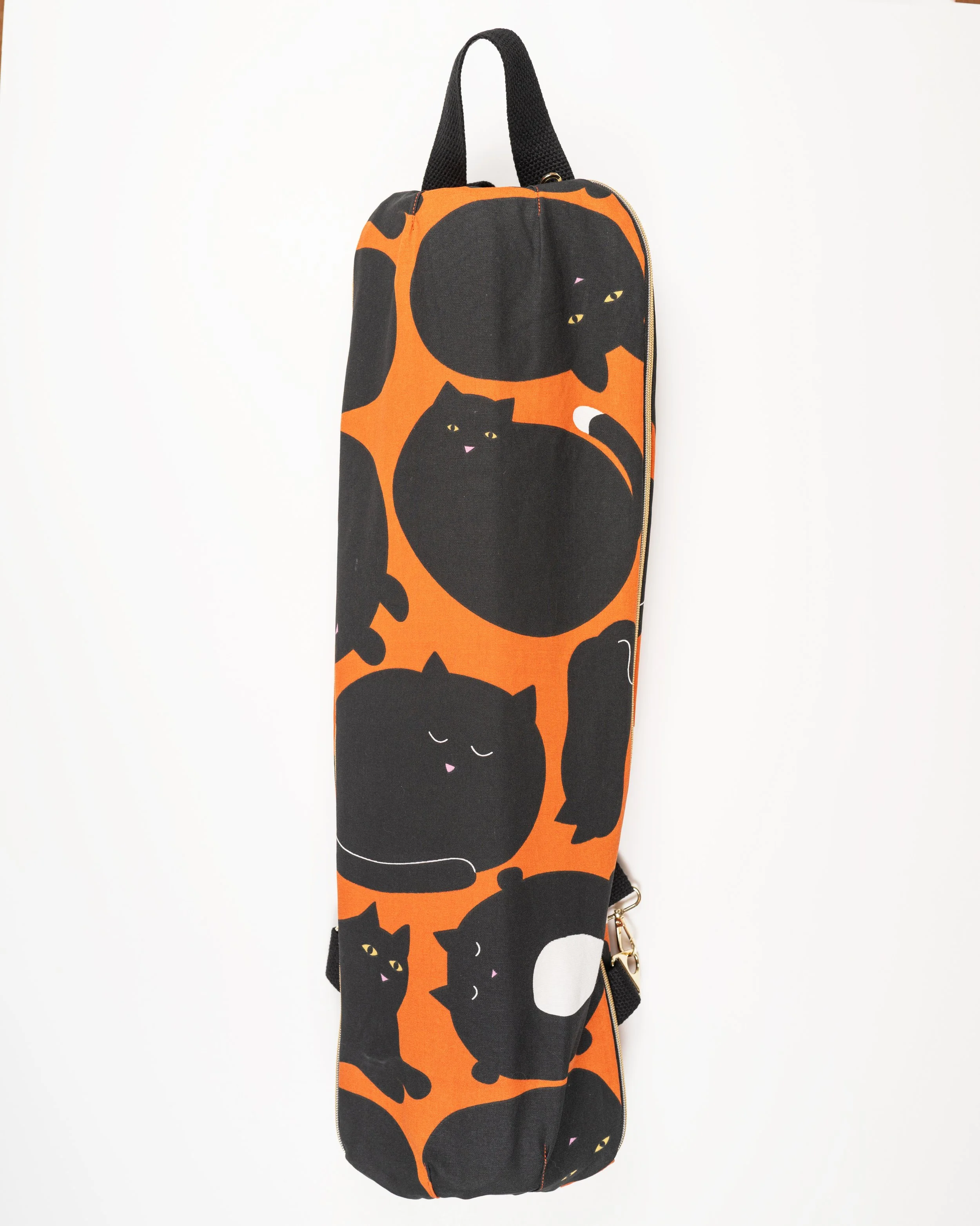 Handmade Yoga Mat Backpack, fabric print with cats