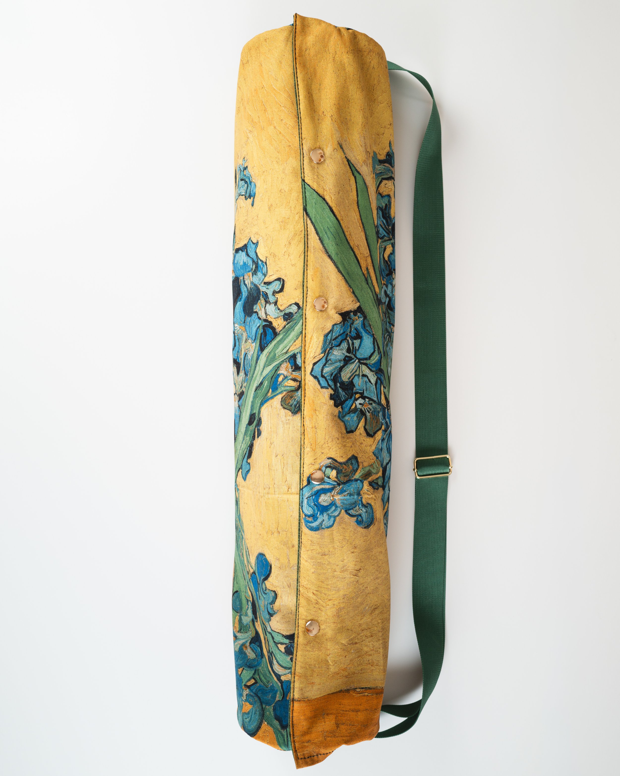 Handmade Yoga Mat Bag - “Vase with irises” art reproduction print Van Gohg carry case