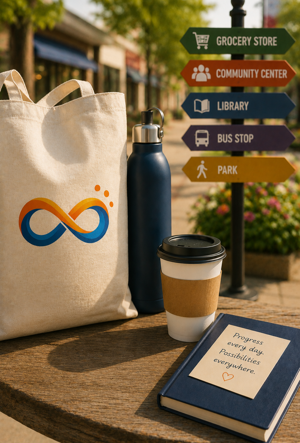 Everyday items representing community participation, independence, and daily living in Massachusetts.