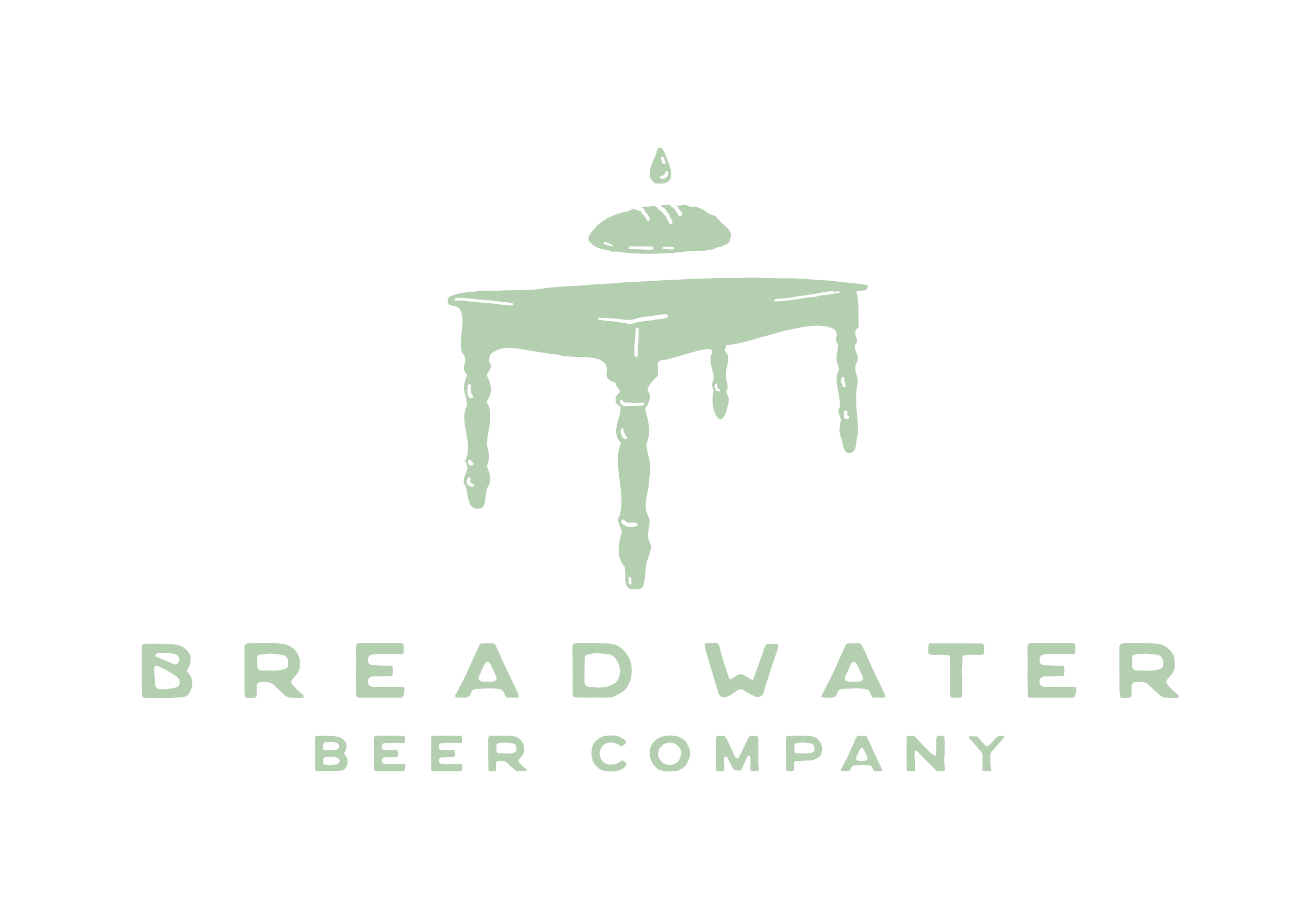 Logo for Breadwater Beer Company featuring a water droplet above a loaf of bread and the company name below.