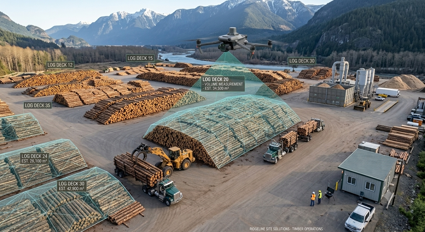 Log deck mapping, measuring log decks, timber drones