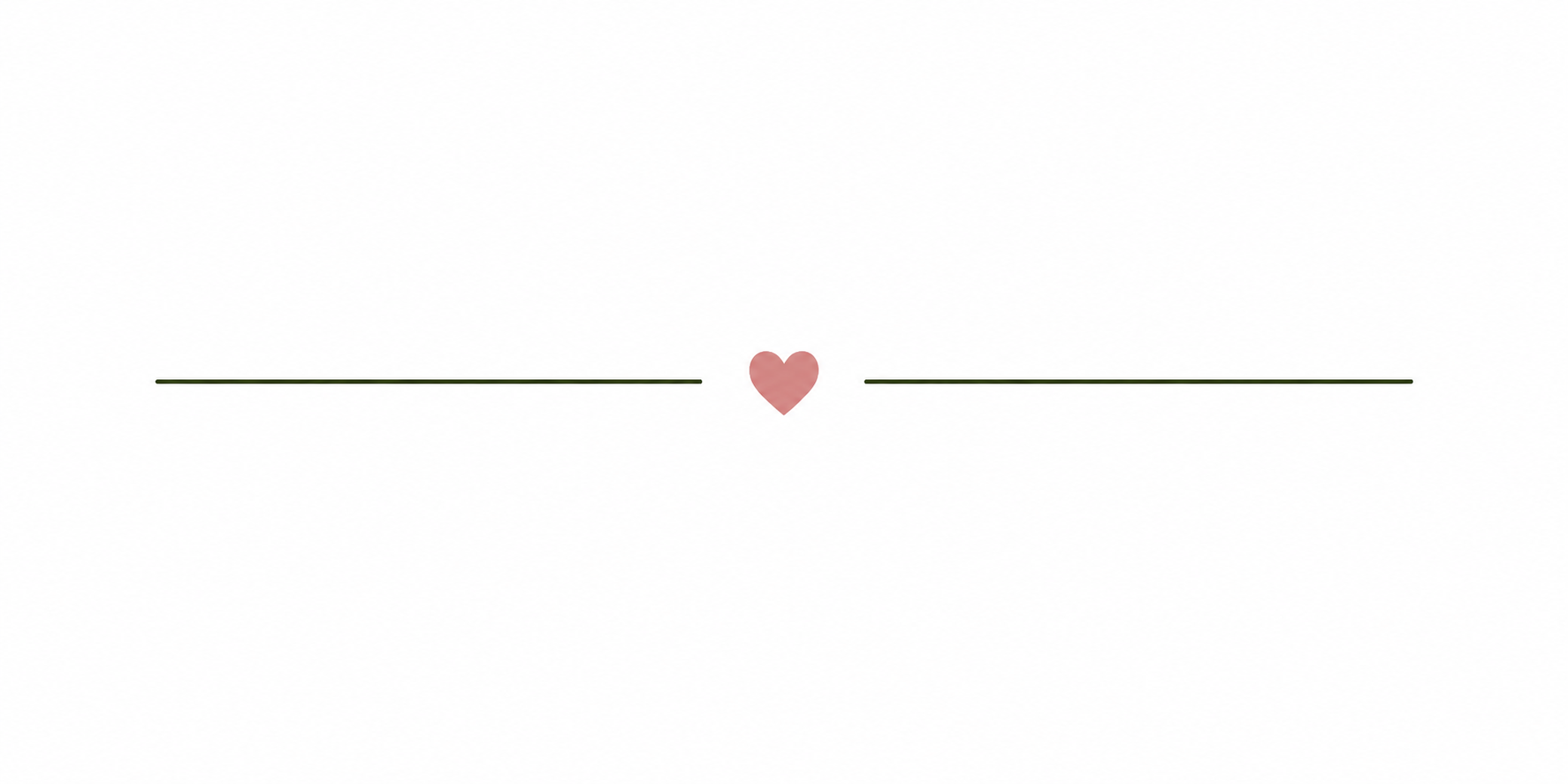 Minimalist design with a pink heart in the center, flanked by two thin horizontal lines on either side, against a white background.