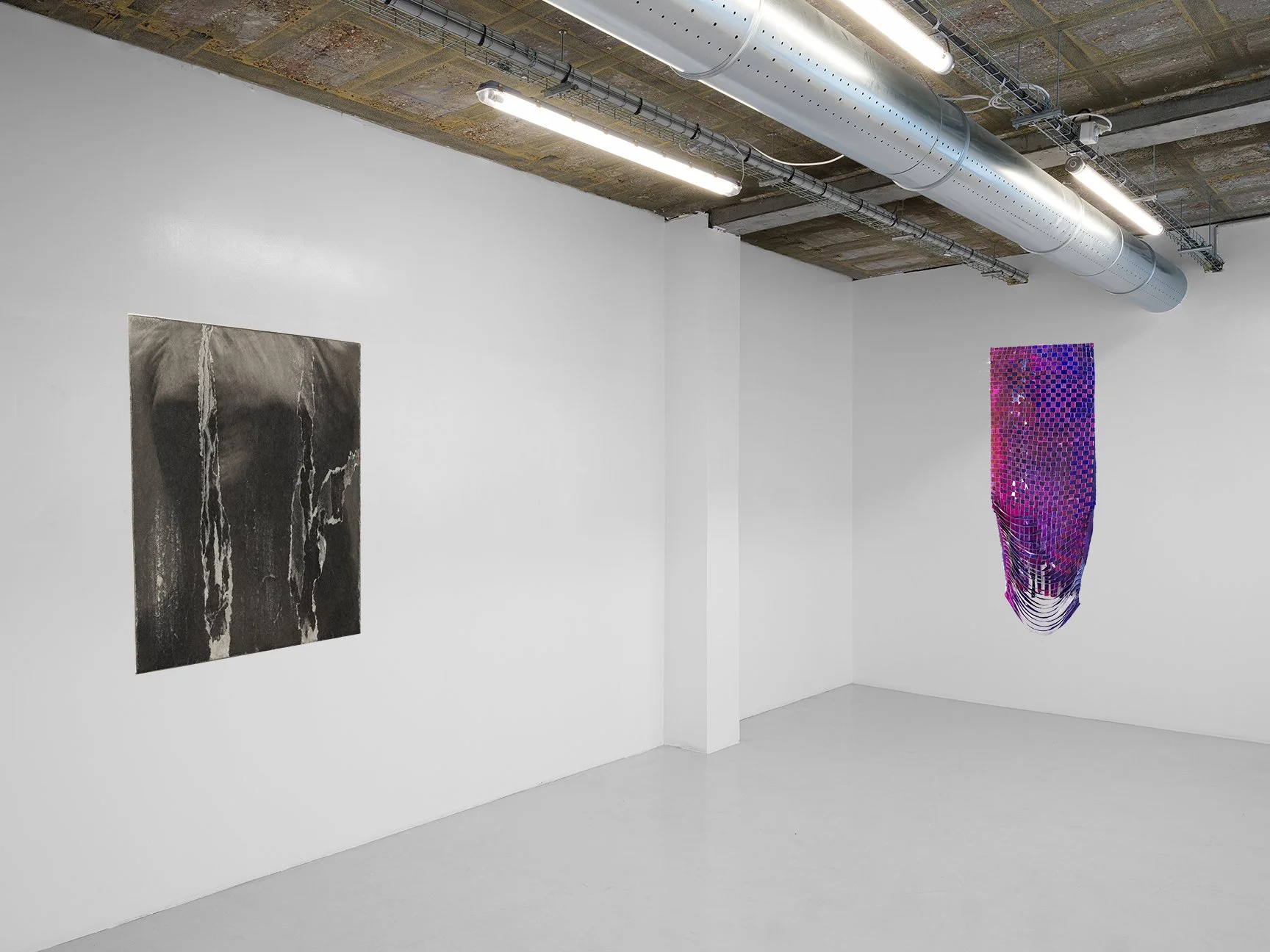 LEFT: Nick Lee RIGHT: Linda Colleta

LEFT:
Untitled (Hollowing) no. 1, 2025, inkjet print(s) on newsprint, wheatpaste, wood

"LOOKING BACK IN FRONT OF ME" (500 words or less):

I incorporate sculpture, materiality, and alternative processes with my p