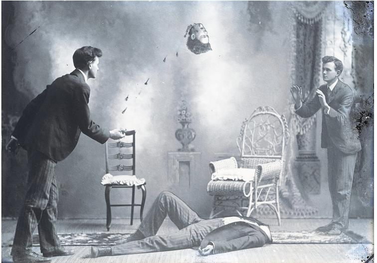 (4) Trick photo by Charles L. Judd (1856-1936)
Photomontage. Fargo, North Dakota, ca. 1900
Scan from a 5x7 glass plate negative, NFS
The Christopher B. Steiner Collection
