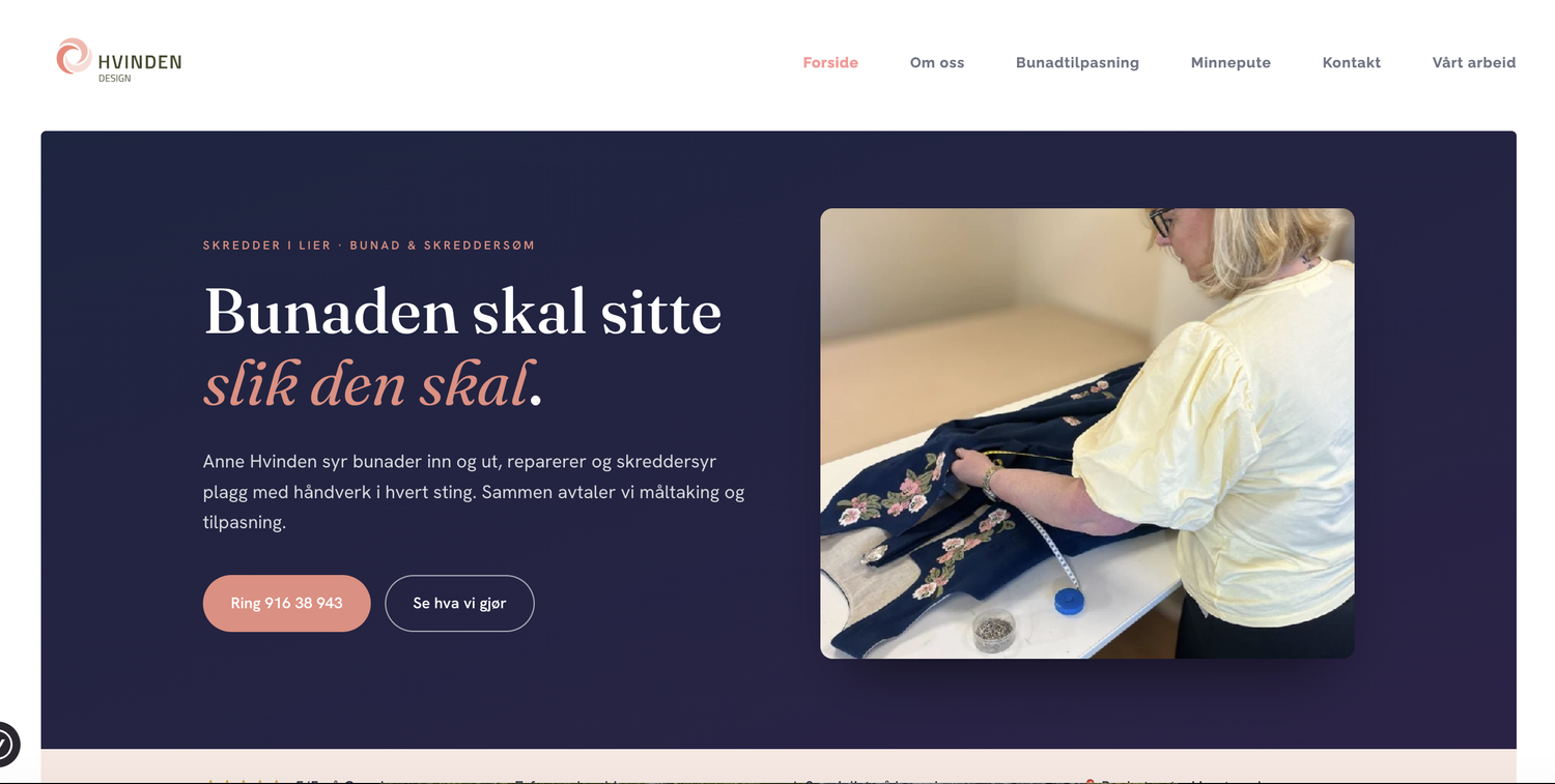 Den nye nettsiden til Hvinden Design
