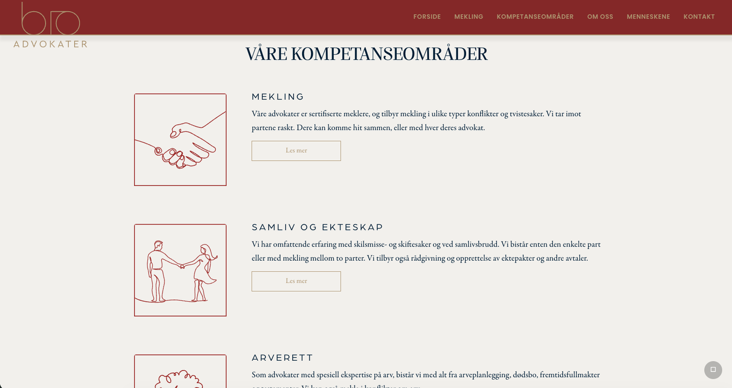 Den gamle nettsiden til Advokatfirmaet BRO, skjermbilde 2