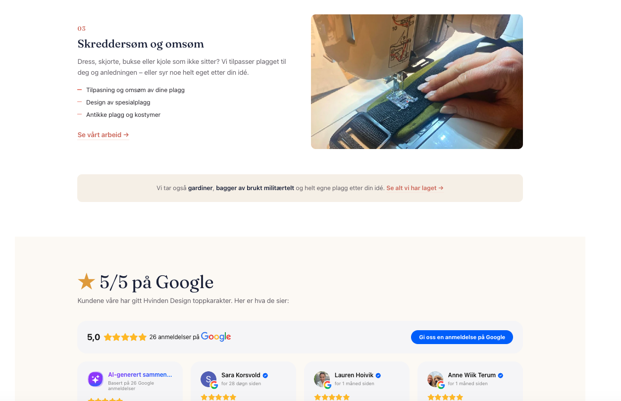 Den nye nettsiden til Hvinden Design, skjermbilde 2