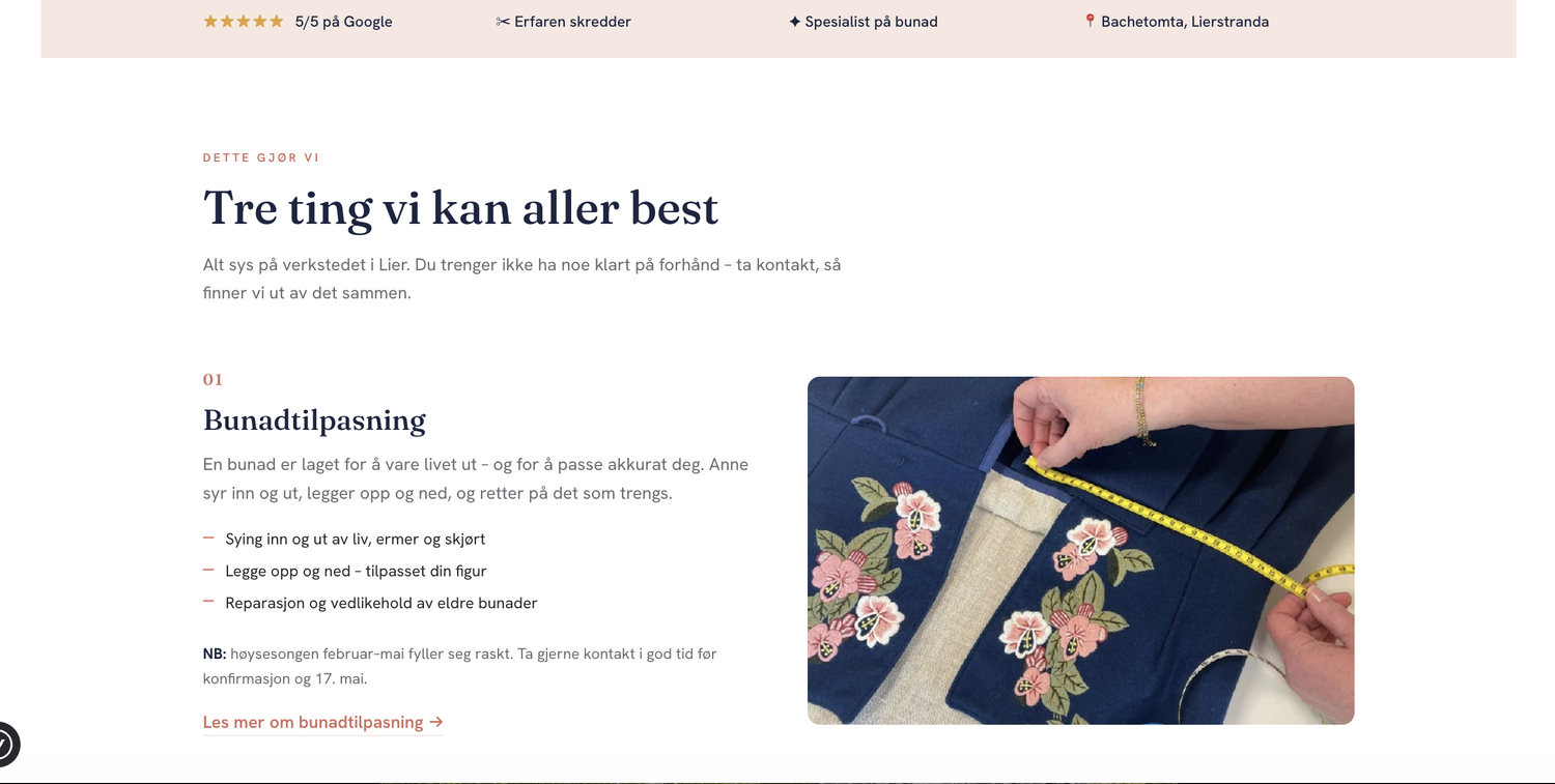 Den nye nettsiden til Hvinden Design – tjenester og bunadtilpasning