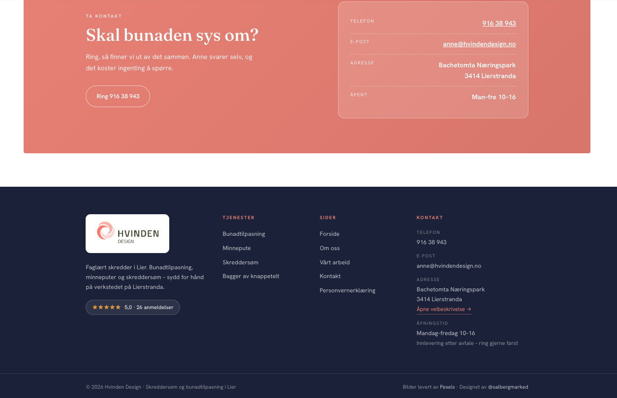 Den nye nettsiden til Hvinden Design, skjermbilde 3