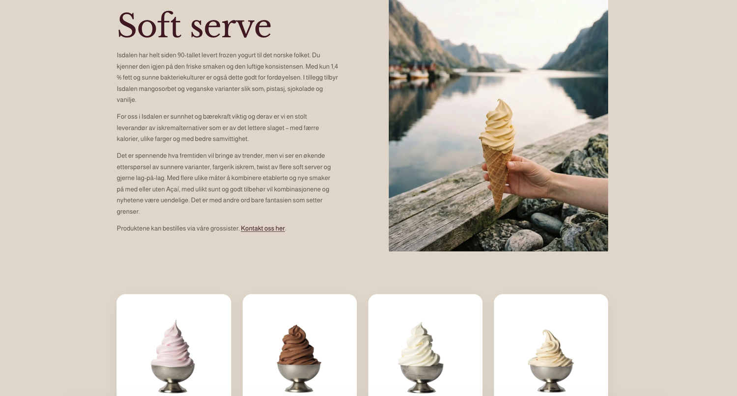Den nye nettsiden til Isdalen i Squarespace, soft serve