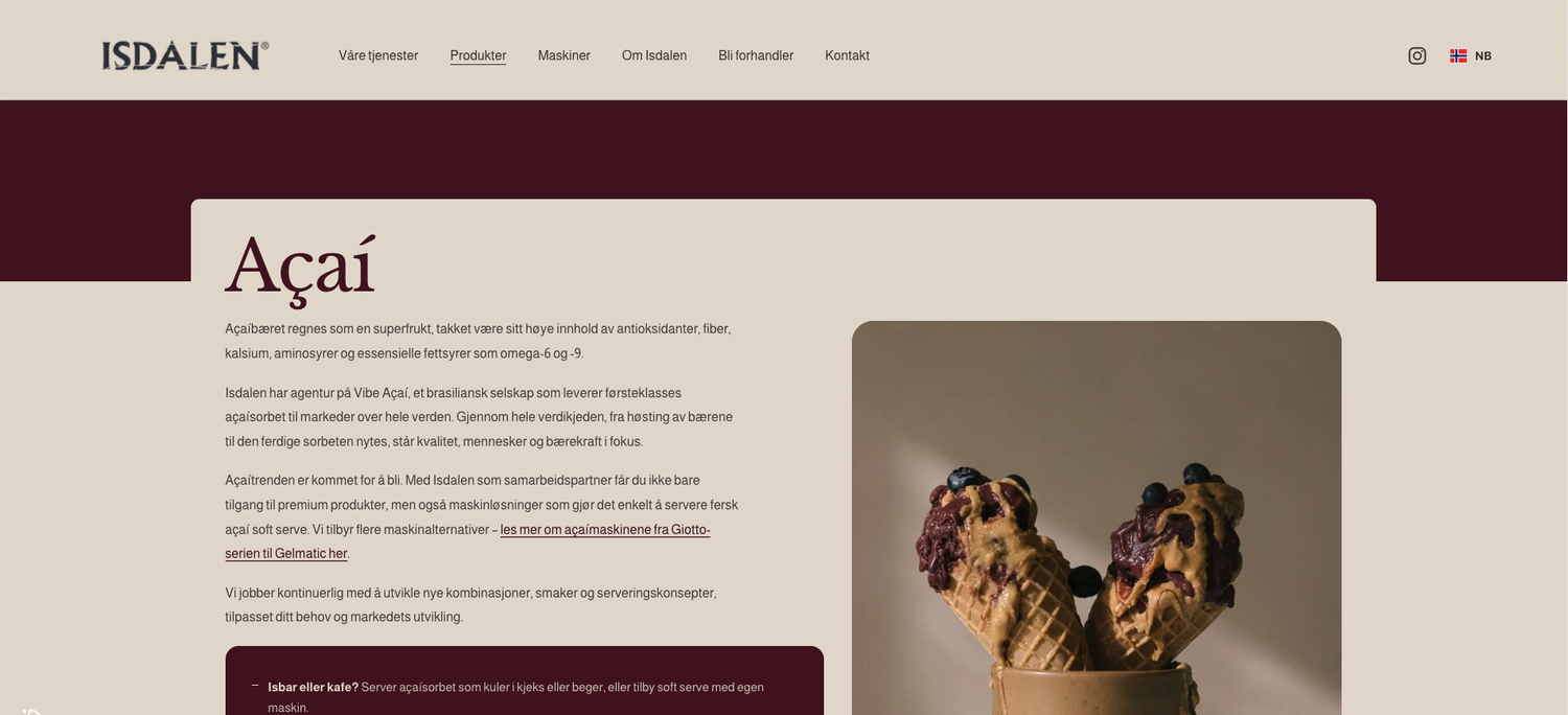 Den nye nettsiden til Isdalen i Squarespace, skjermbilde 2