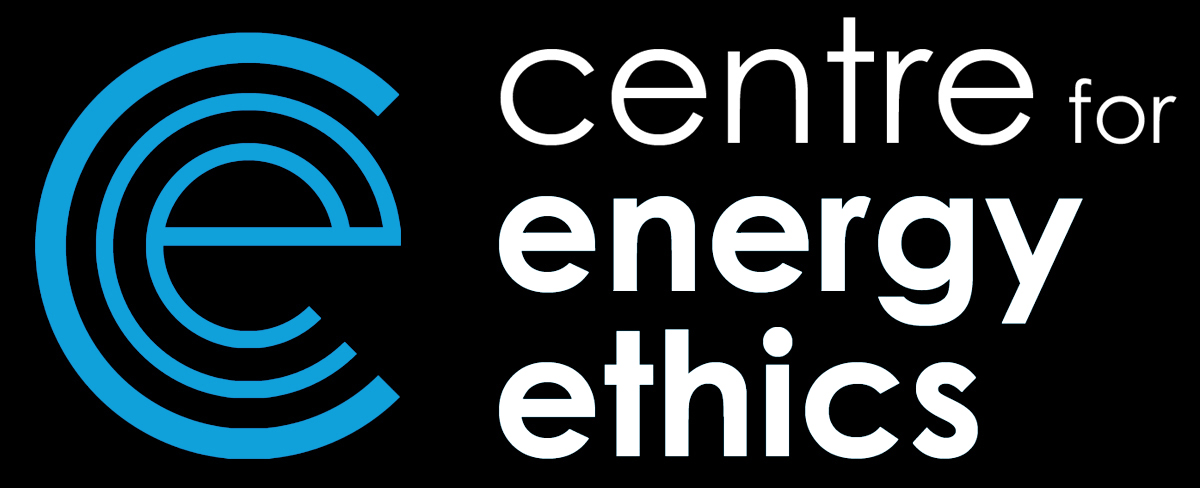 Logo of the Center for Energy Ethics featuring a stylized blue eagle and the institution's name in white text on a black background.