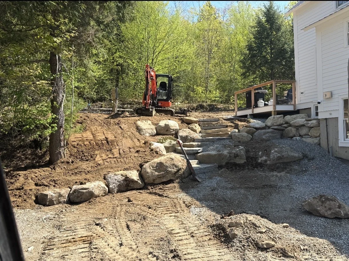 natural stone retaining wall and steps