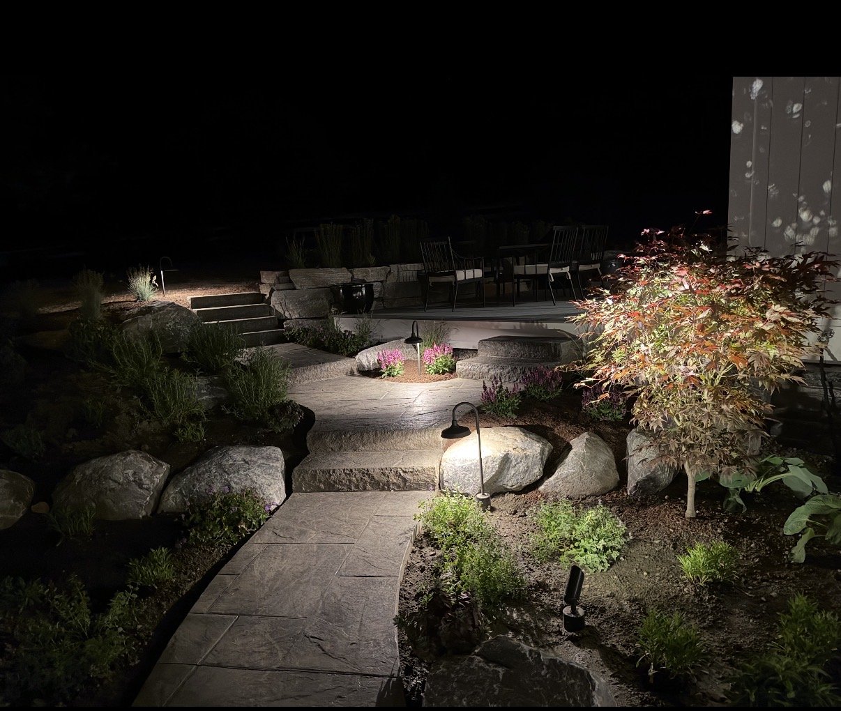 natural stone patio with landscape