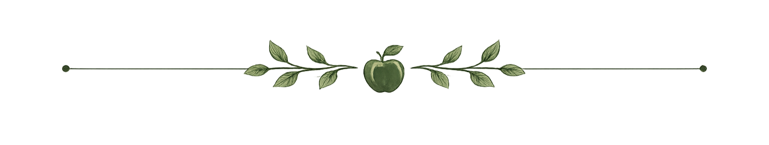 Decorative horizontal border with a green heart in the center, surrounded by gray leaves and vines, and a gold, gray, and blue color scheme.