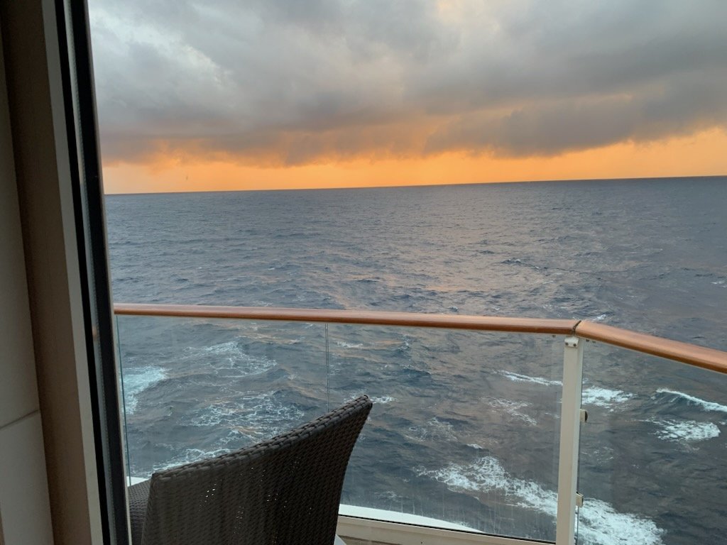 Aft Suite Balcony Sunset onboard Celebrity Reflection