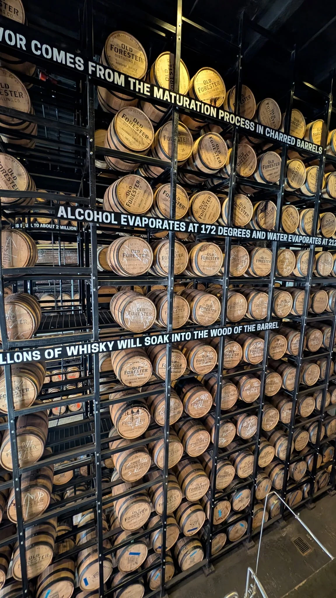 Old Forester Distilling Co. rickhouse, barrel aging whiskey