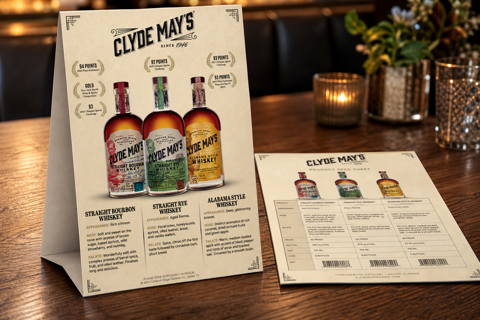 Spec Sheet and Table tent for Clyde Mays