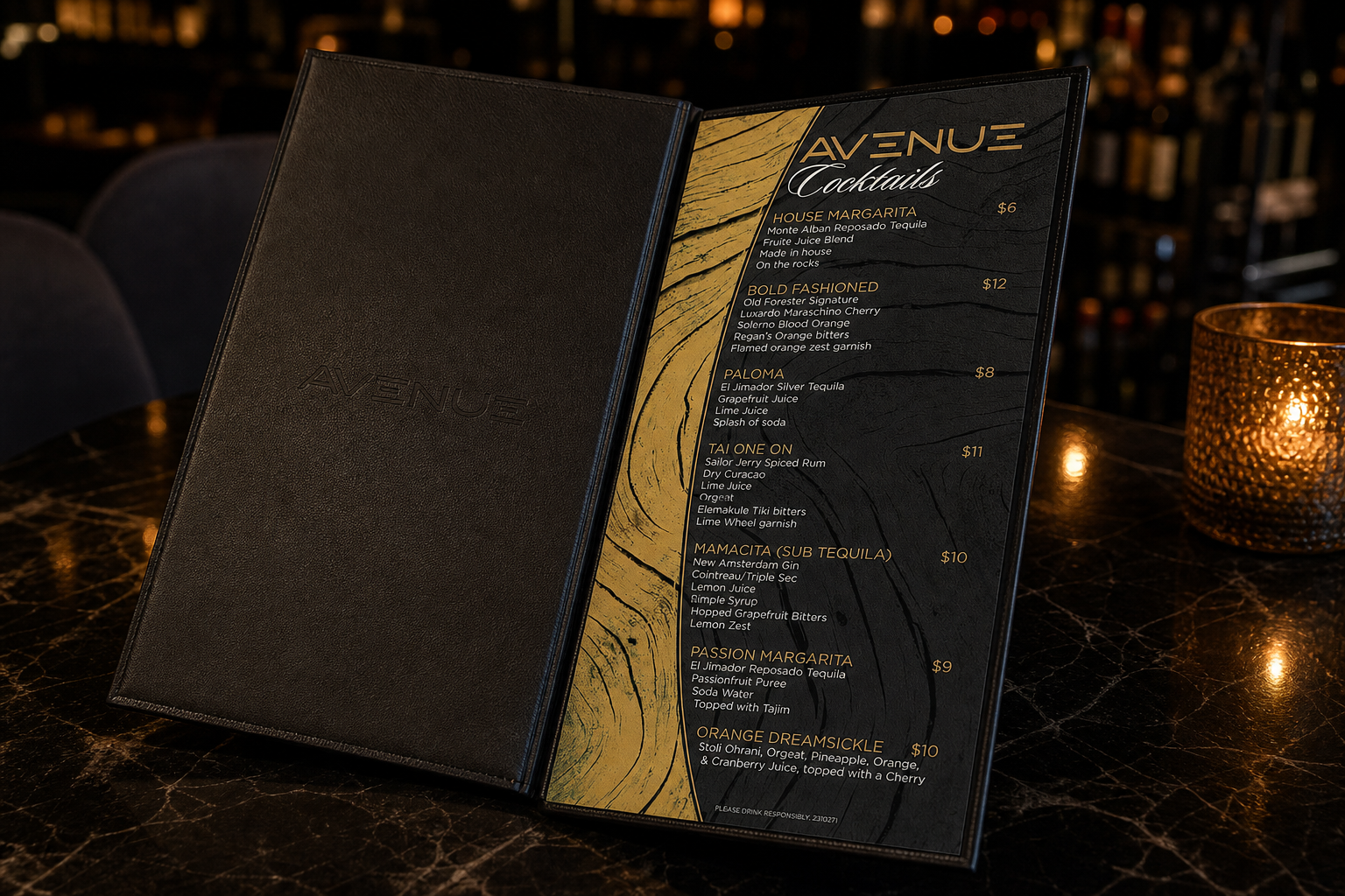 Avenue Cocktail Menu