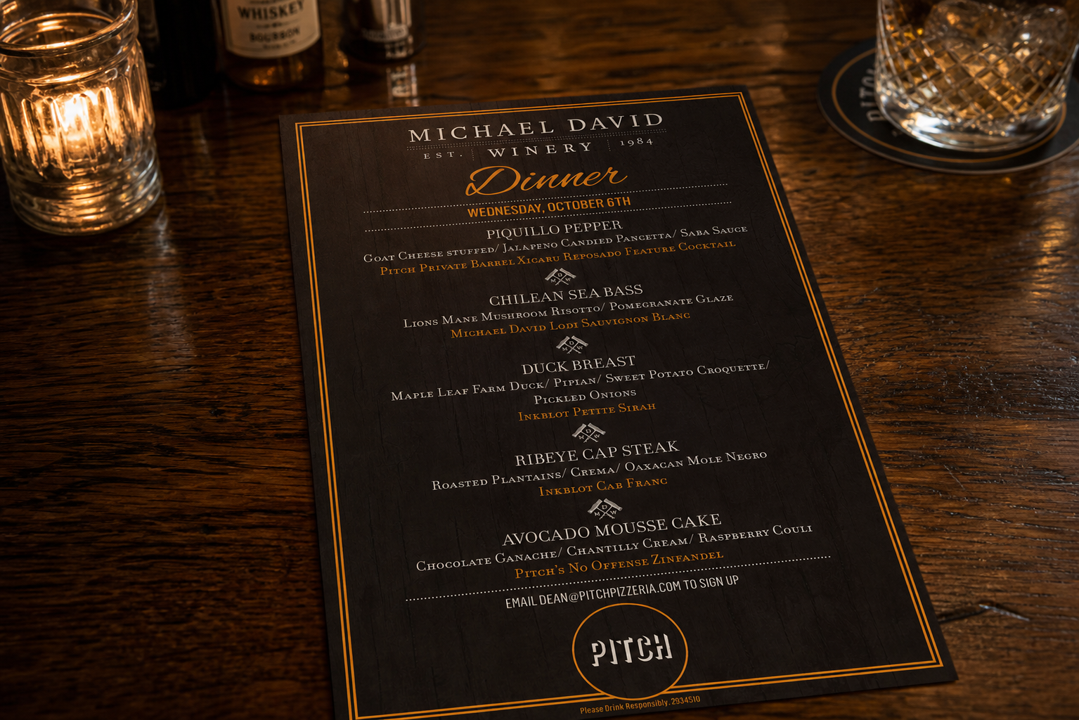 Food and Wine Dinner Menu