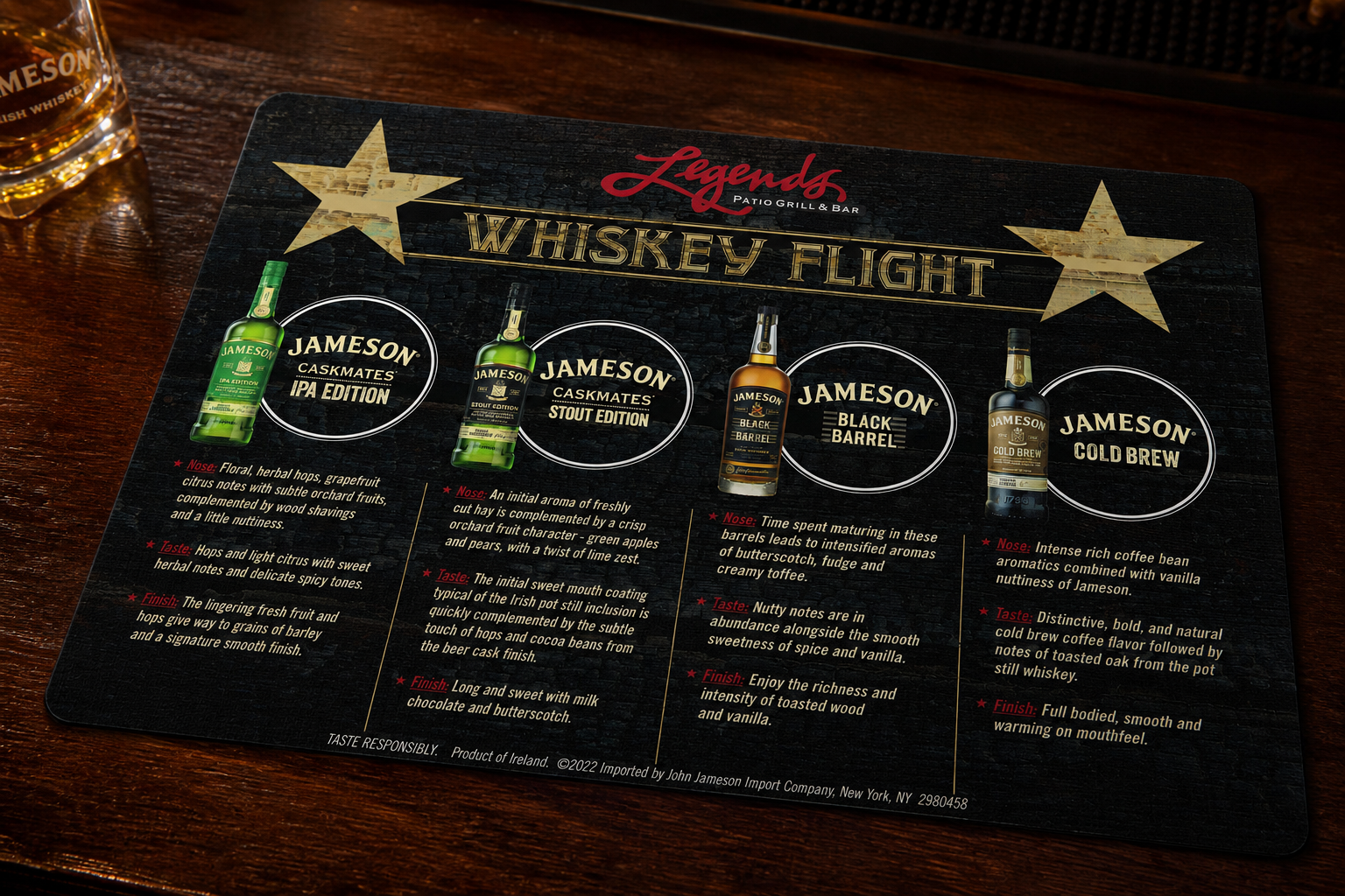 Legends Jameson Tasting Flight