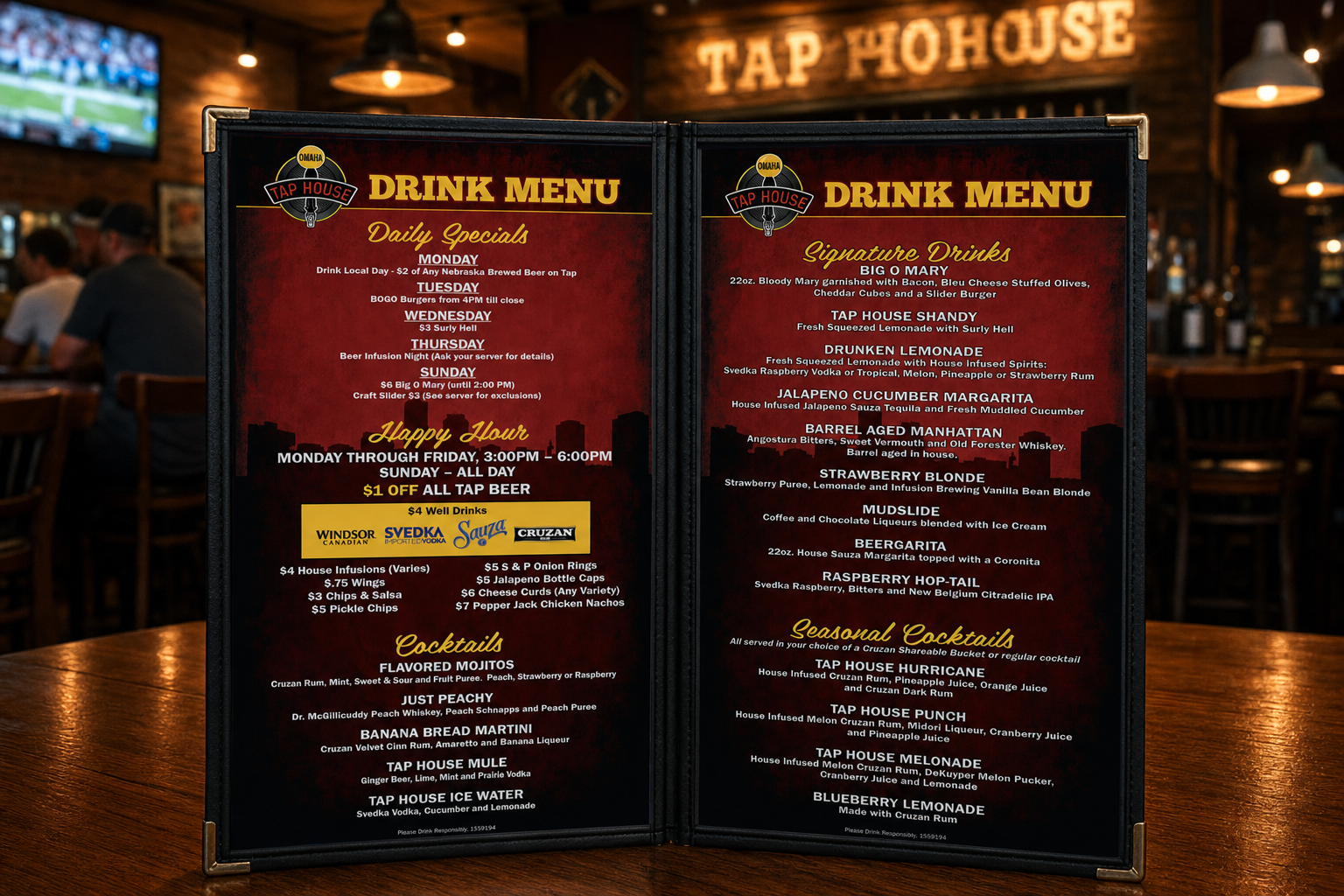 Omaha Taphouse Drink Menu