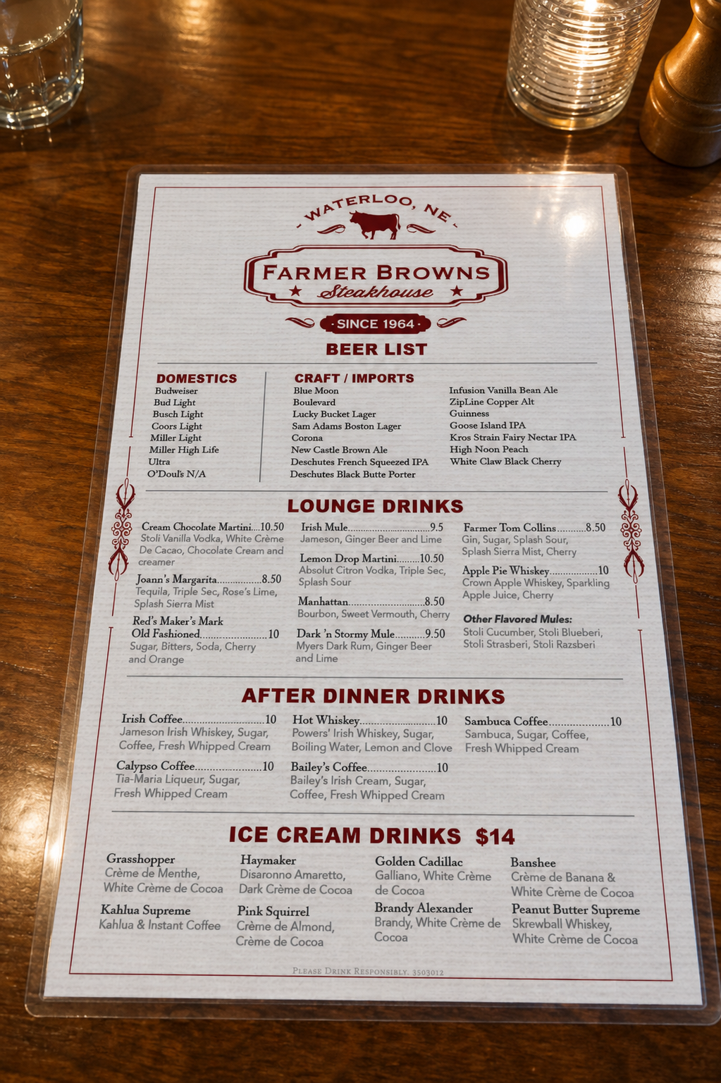 Farmer Browns Menu