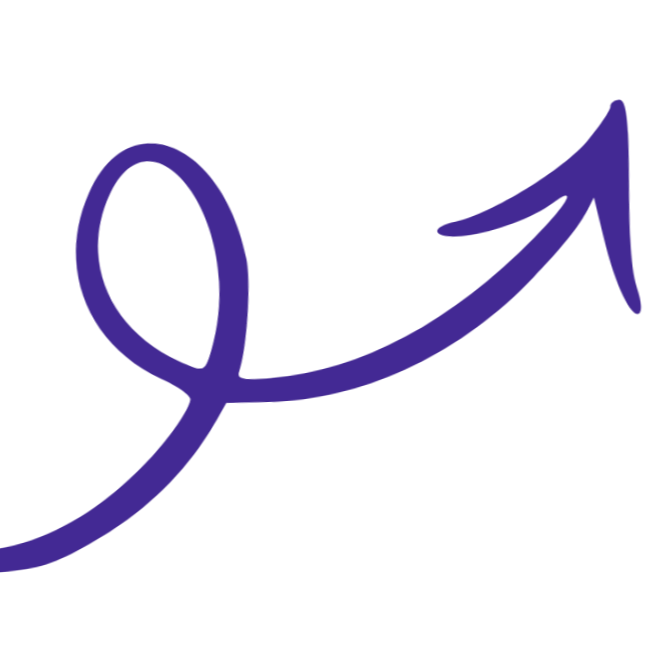 A purple hand-drawn arrow spiraling upward on a black background.
