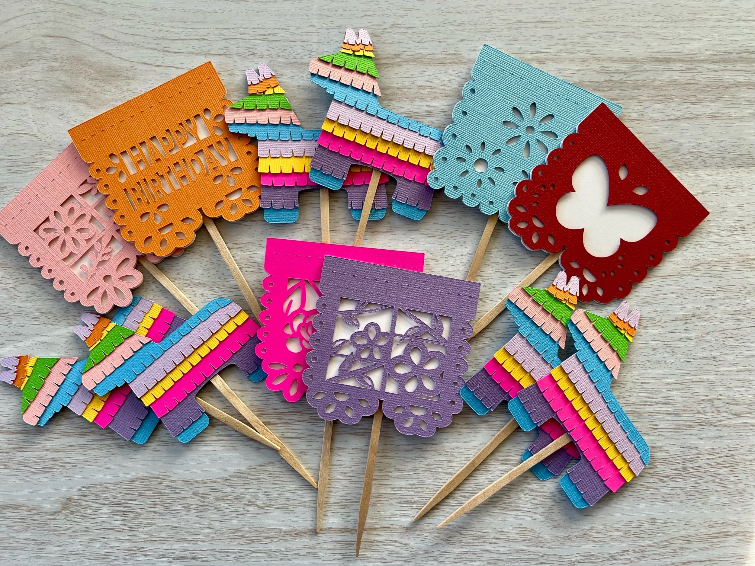 papel picado cupcake toppers