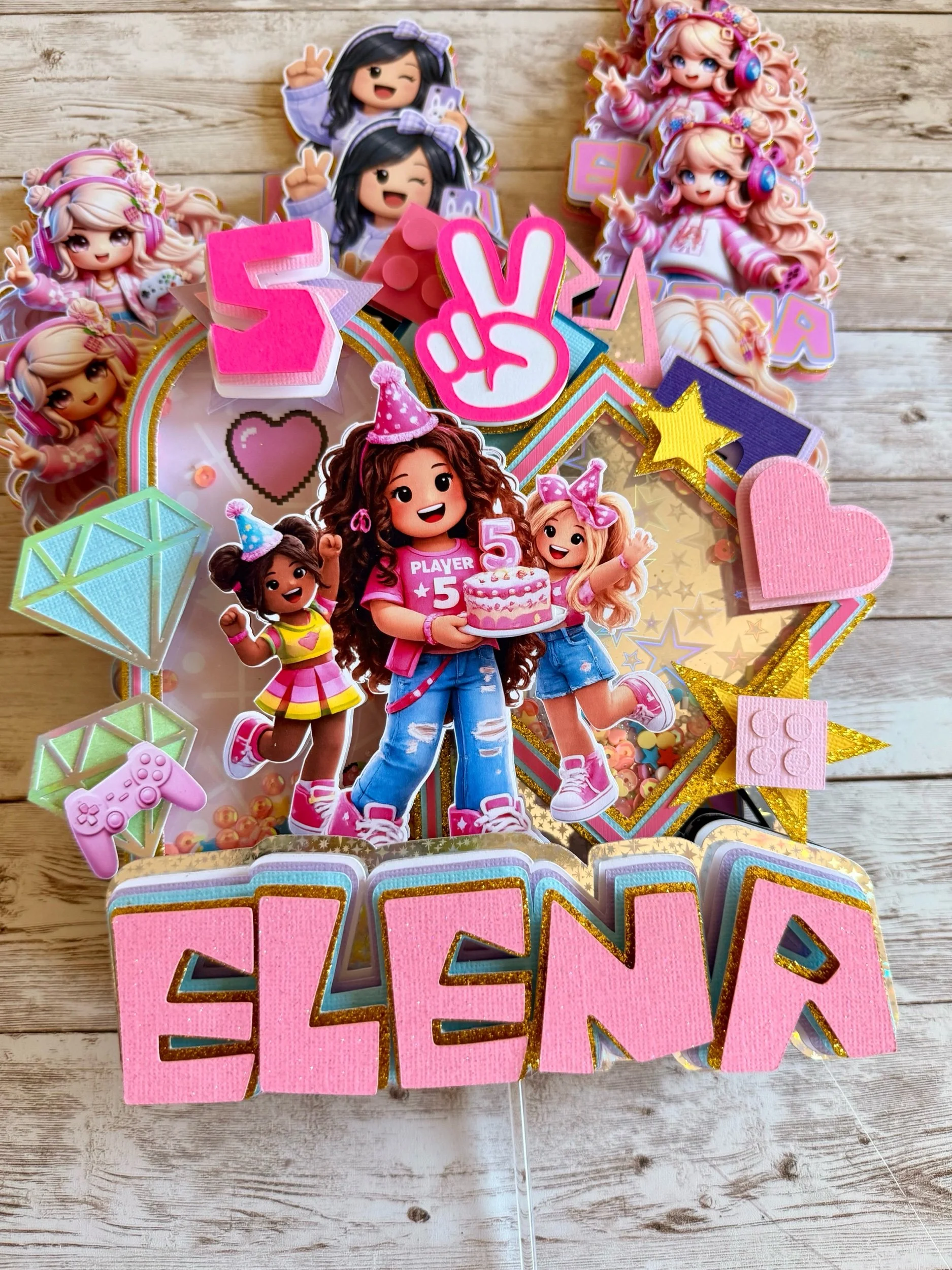 Pink Blox Shaker Cake Topper